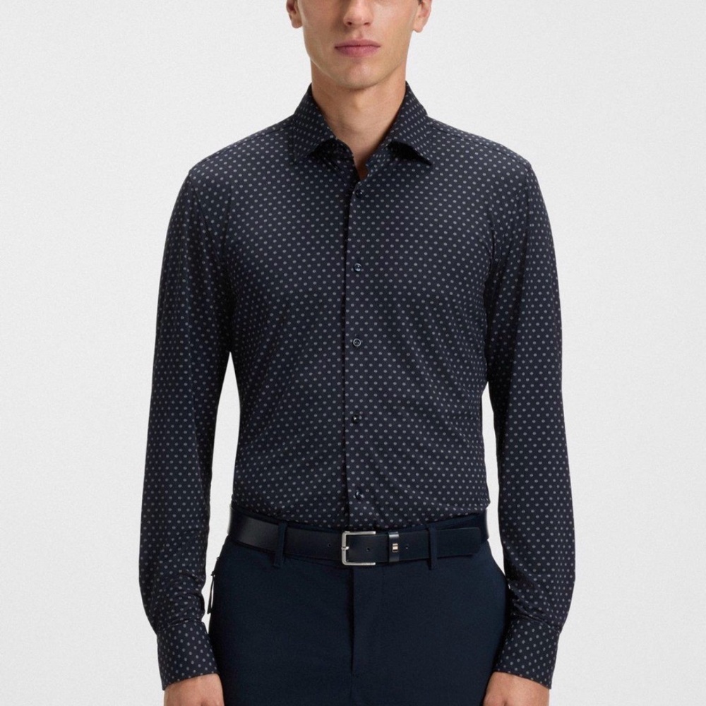 Hugo Boss Navy Microdot Long-Sleeve Dress Shirt